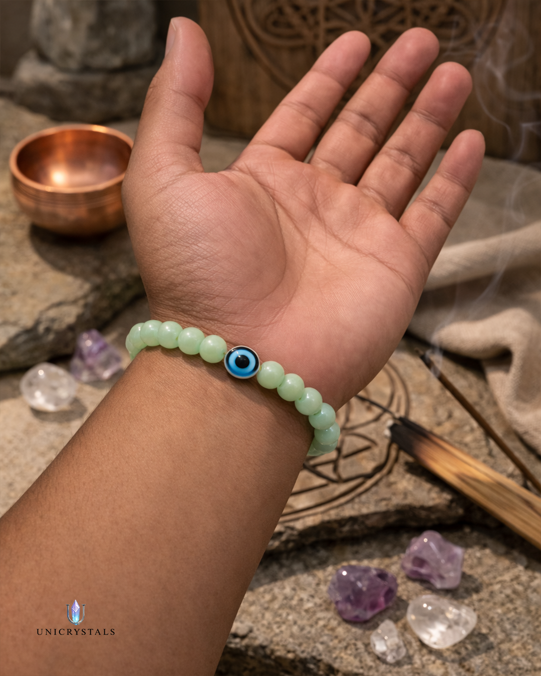 Green Aventurine Evil Eye Bracelet – Growth, Luck & Protection