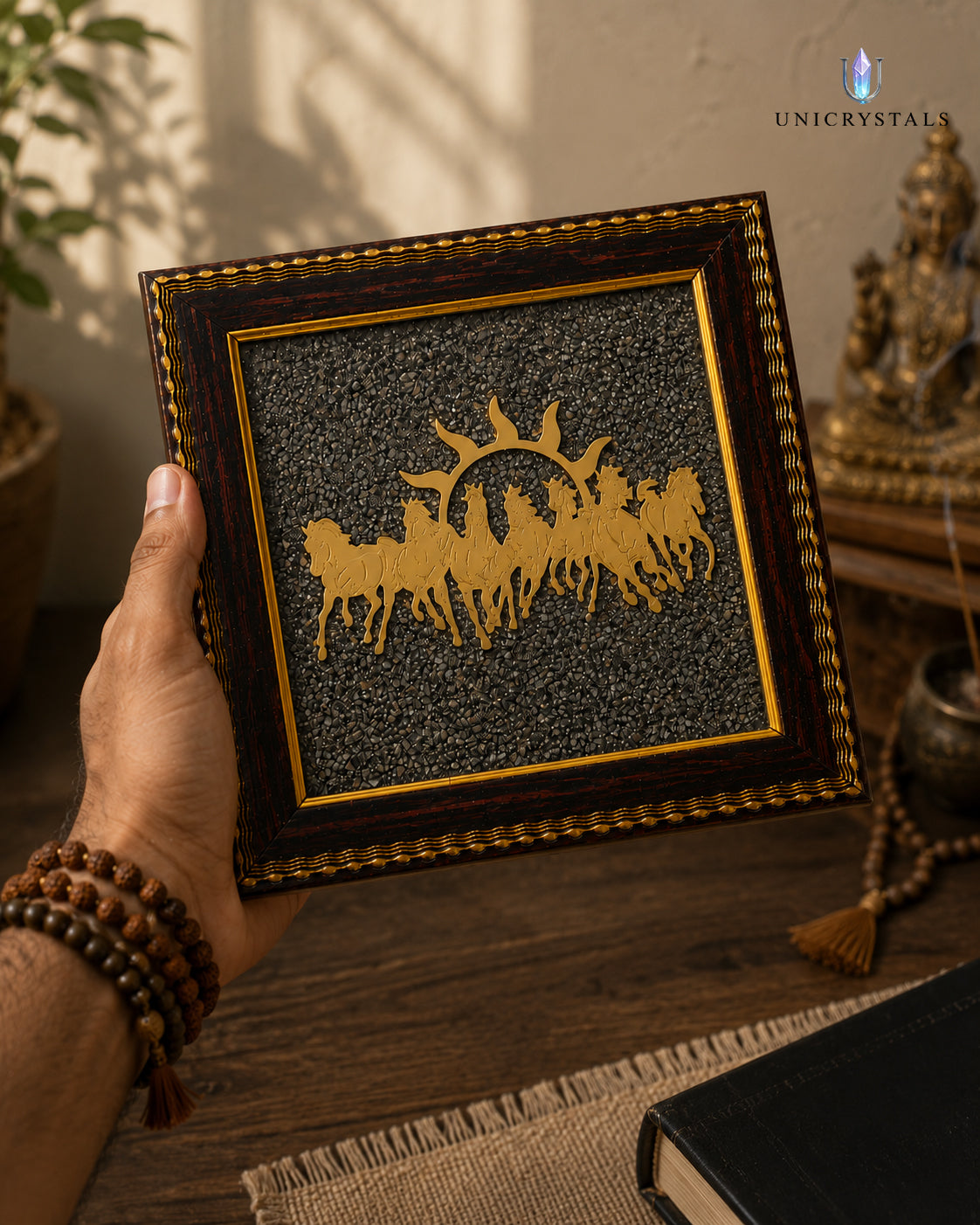 Pyrite with 7 Horses – Success & Prosperity Frame (7.5 inch)