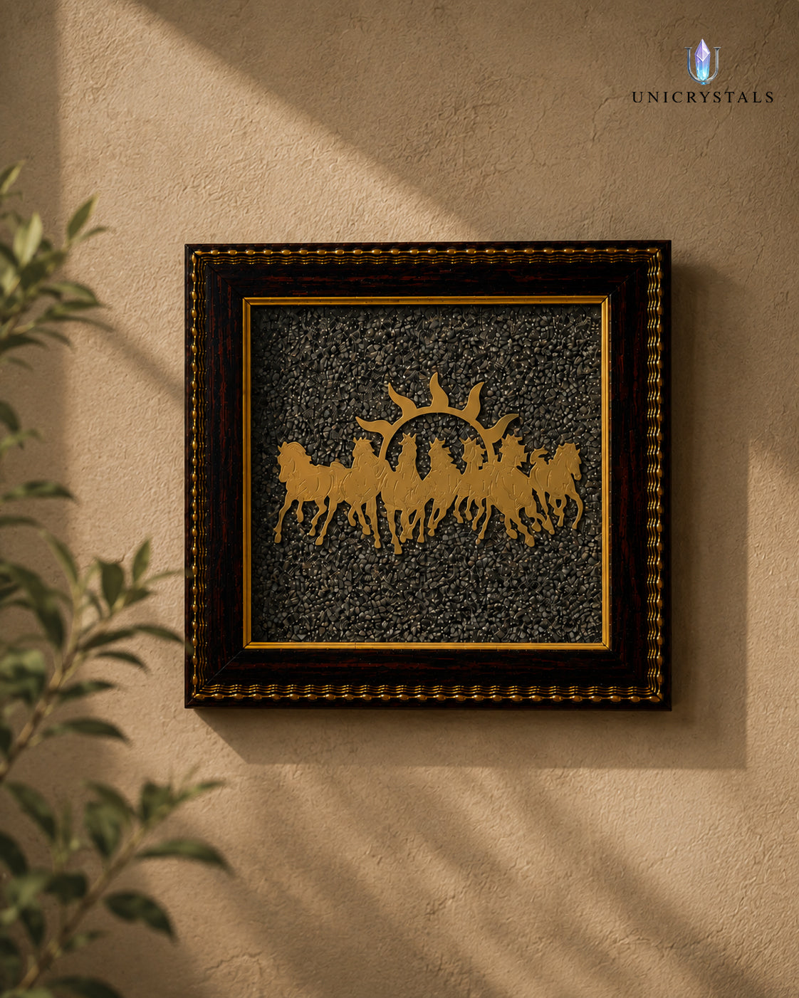 Pyrite with 7 Horses – Success & Prosperity Frame (7.5 inch)