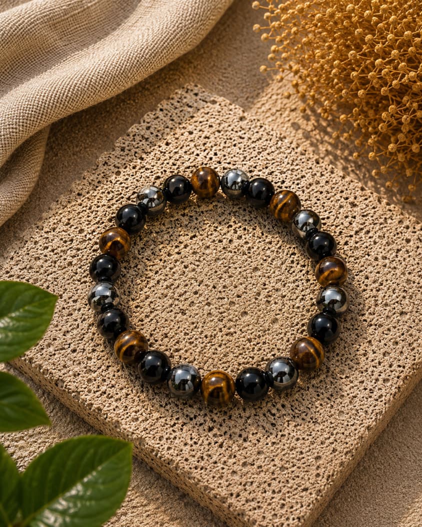 Triple Protection Bracelet (Tiger Eye, Black Onyx & Hematite)