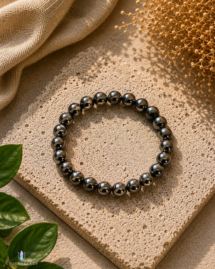 Natural Silver Hematite Bracelet ( Grounding, Protection & Strength )