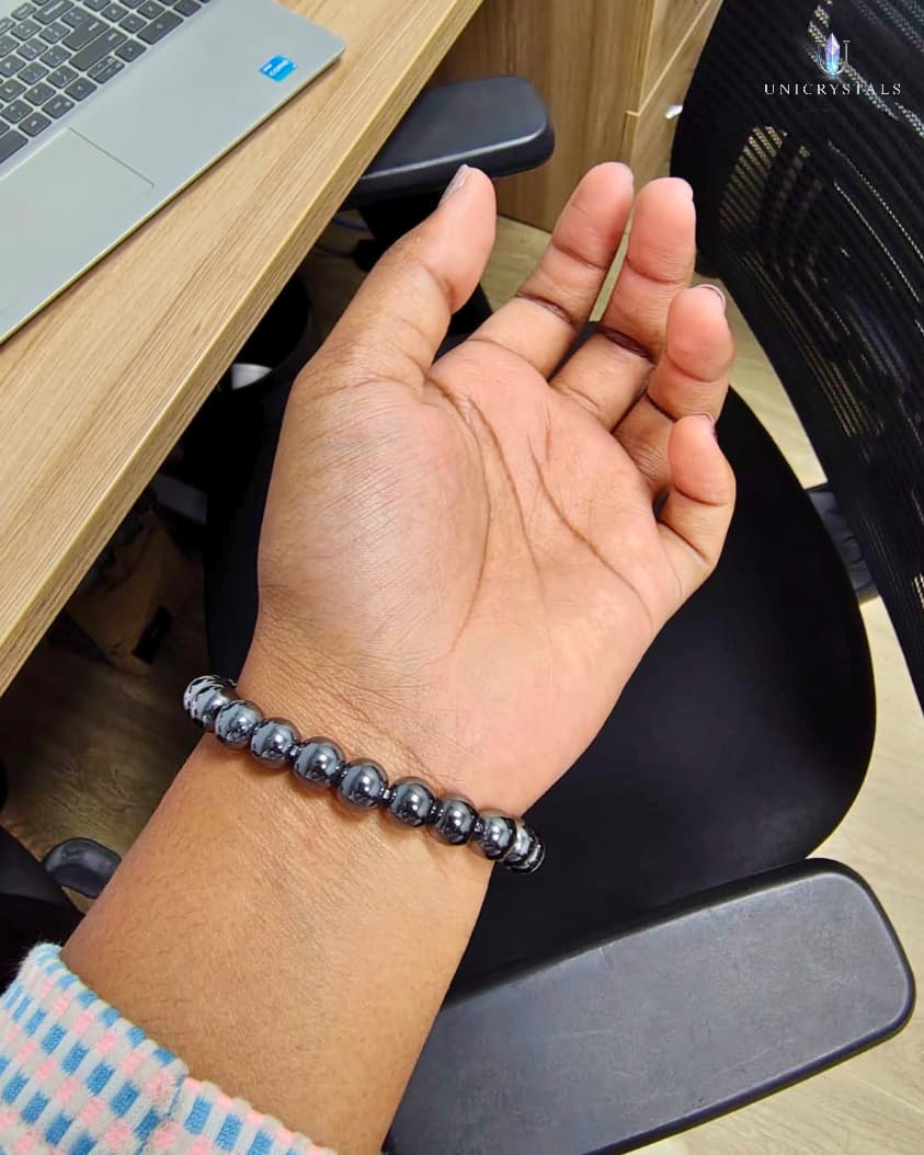 Natural Silver Hematite Bracelet ( Grounding, Protection & Strength )
