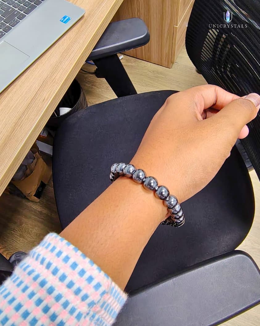 Natural Silver Hematite Bracelet ( Grounding, Protection & Strength )