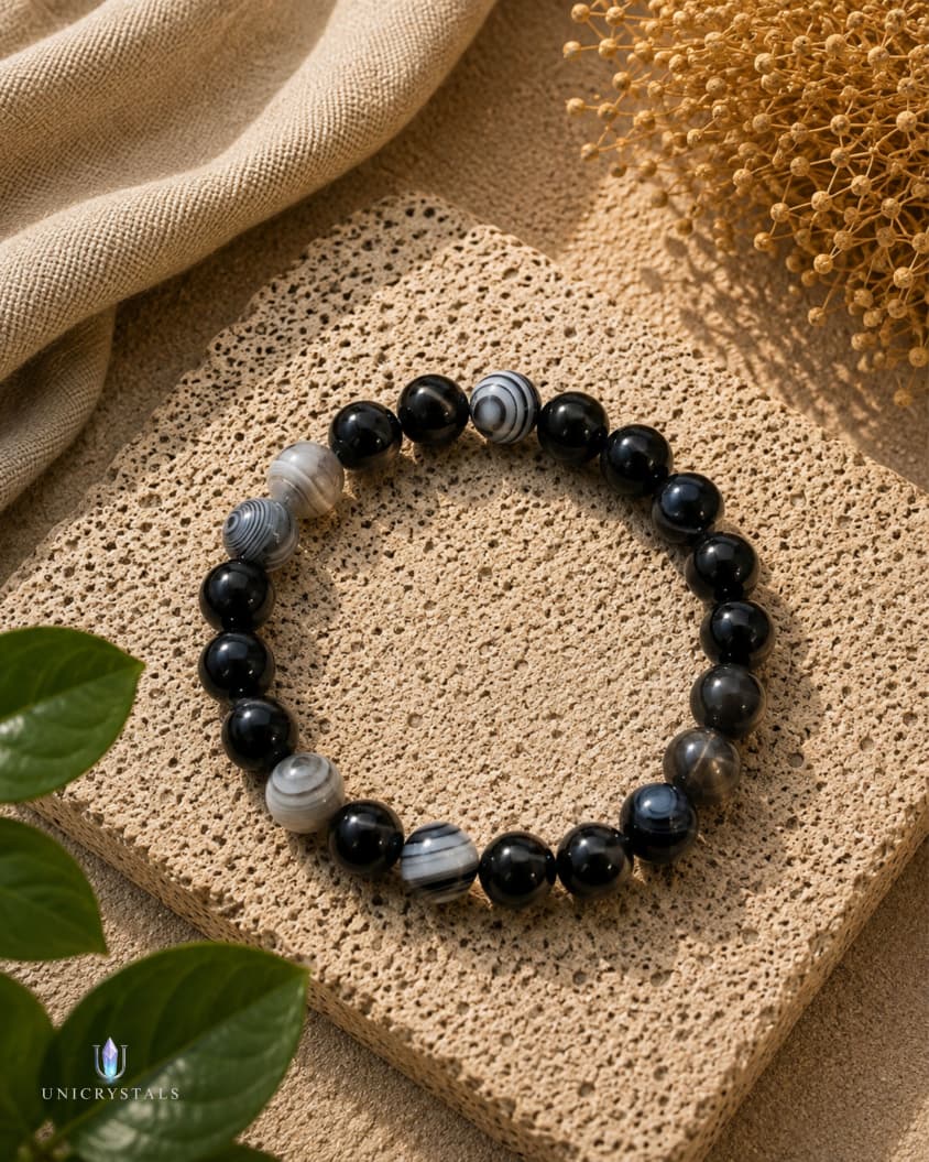 Black Banded Agate Onyx Bracelet